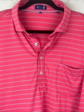 Stitch Medium/Large Striped Bright Pink Blue Short Sleeve Polo Shirt